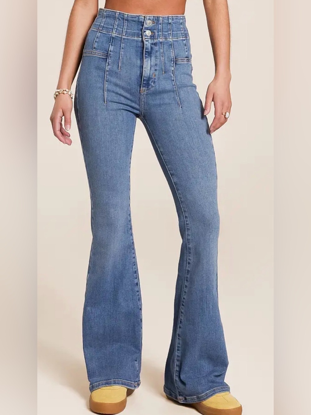 We The Free BOHO chic Jayde Ultra High Rise Flare Blue Jeans by Free People 27